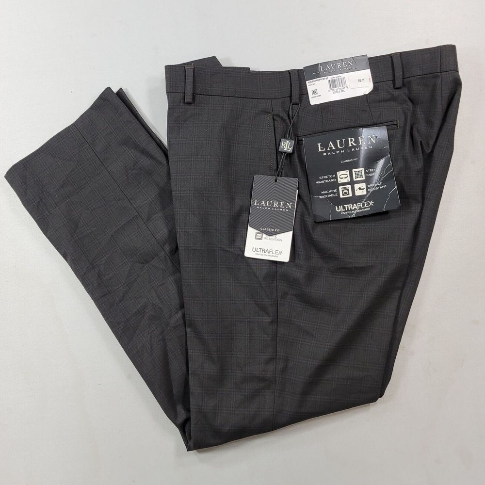 LRL Ralph Lauren Dress Pants Mens 32x32 Dark Brown Check Stretch‎ NEW - Picture 2 of 5